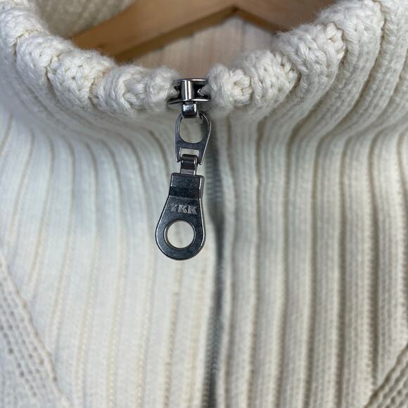 Kule The Matey Cream Black Stripe Chunky Cotton Knit Zip Collar Sweater womens S - Picture 7 of 17